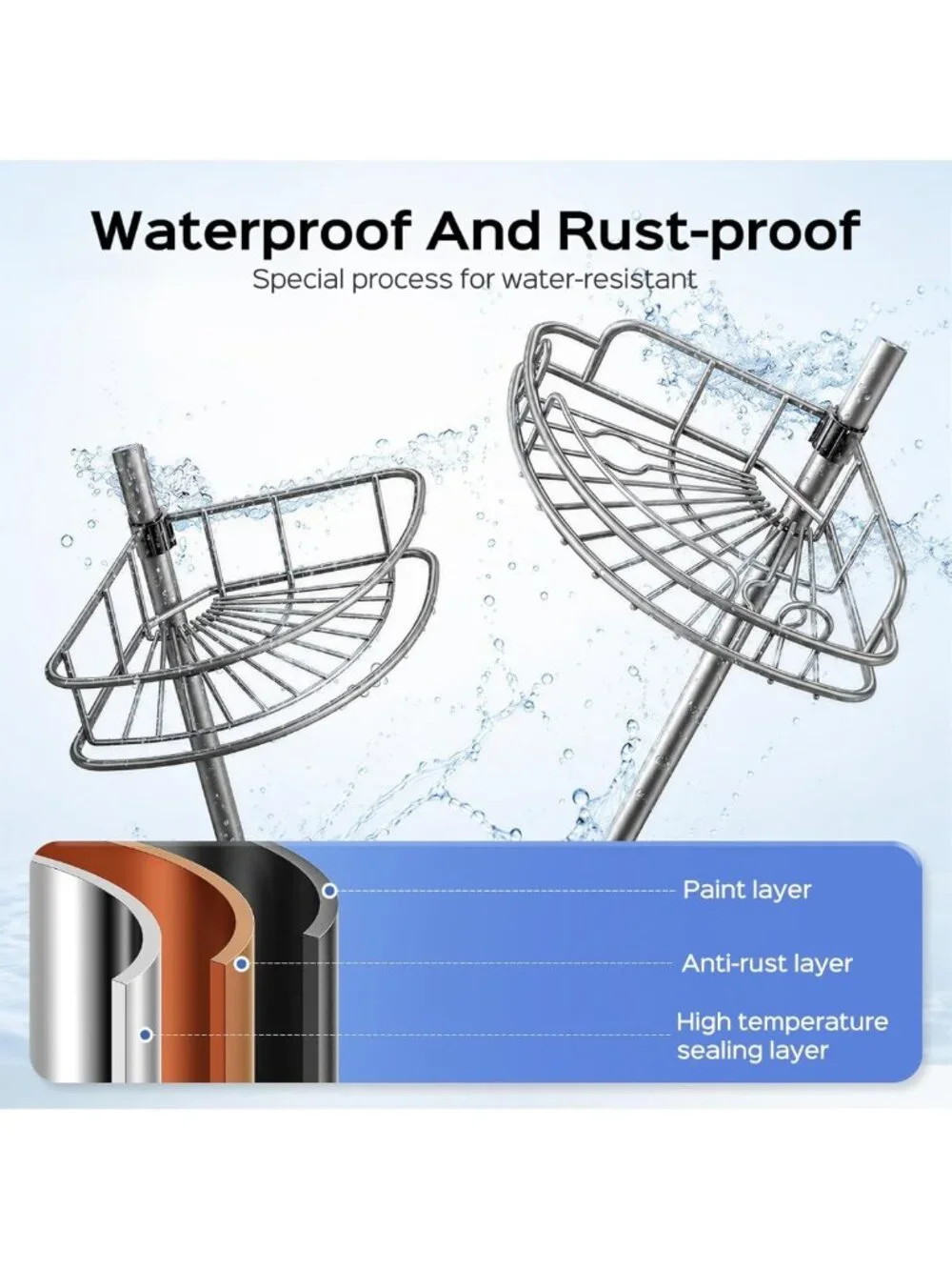 4-Tier Rustproof Shower Caddy Tension Pole - Adjustable No-Drill Bathroom